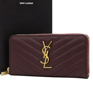 SAINT LAURENT Yves Matelasse Long Wallet V Stitch Bordeaux YSL